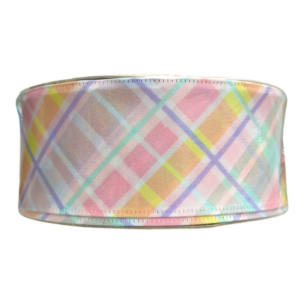 Member's Mark Premium Wired Edge Spring Ribbon, 2.5in x50Yds - Pastel Plaid